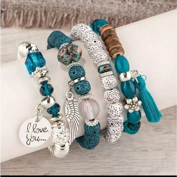 3 for $26 - 4pcs I LOVE YOU Tassel Charm Beaded Bracelet - Picture 4 of 4